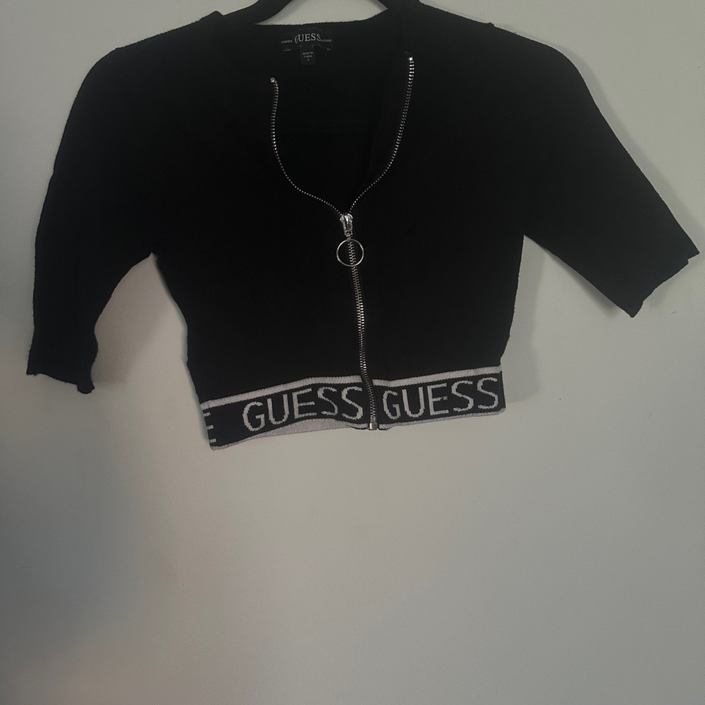GUESS Black Cropped Zip-Up Top